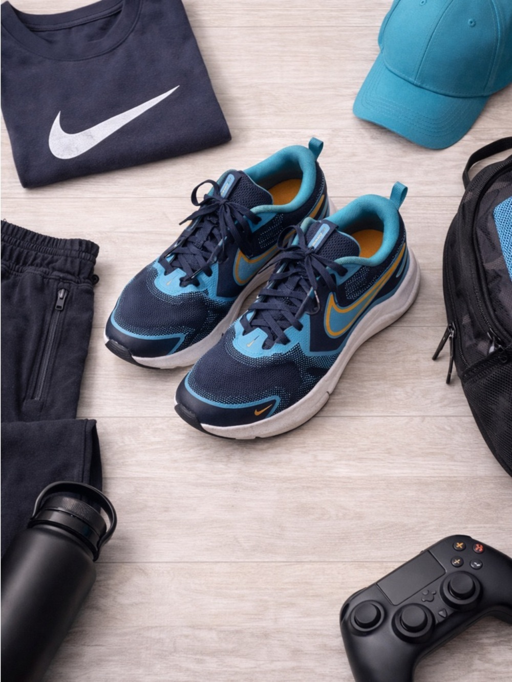 Nike Running Shoes Navy Teal Gold Big Kids 7Y Women’s 8.5